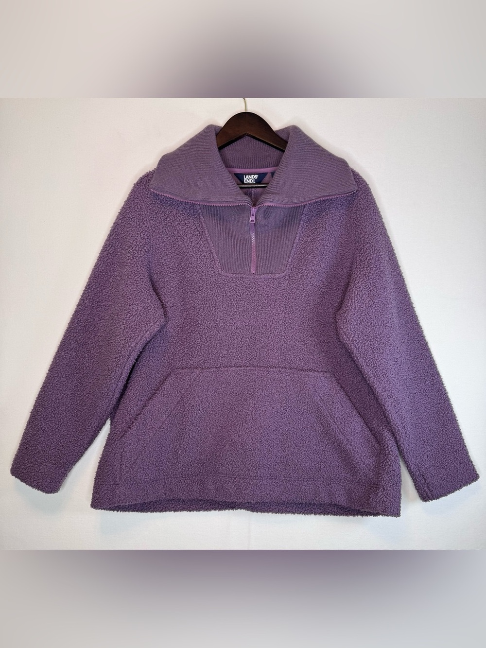 Lands End Cozy boucle Fleece 1/4 Zip Pullover Jacket Sweater purple Sz L (14-16)